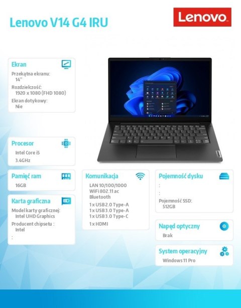Laptop Lenovo V14 G4 14 " Intel Core i5 16 GB / 512 GB czarny