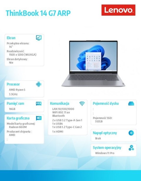 Laptop Lenovo ThinkBook 14 G7 ARP 14 " AMD Ryzen 5 16 GB / 512 GB szary