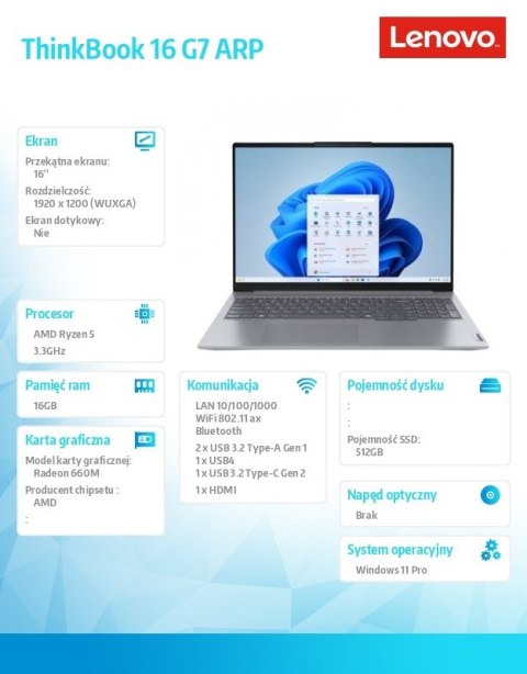 Laptop Lenovo ThinkBook 16 G7 16 " AMD Ryzen 5 16 GB / 512 GB szary