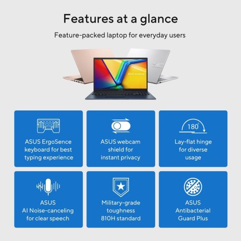ASUS Vivobook 15 X1504VA-BQ2947 Core 5 120U 15.6"FHD IPS-level Panel 60Hz 250nits AG 16GB DDR4 SSD512 Intel Graphics WLAN+BT Cam