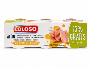 TUŃCZYK KAWAŁKI W OLEJU SŁONECZNIKOWYM 3 × 80g COLOSO